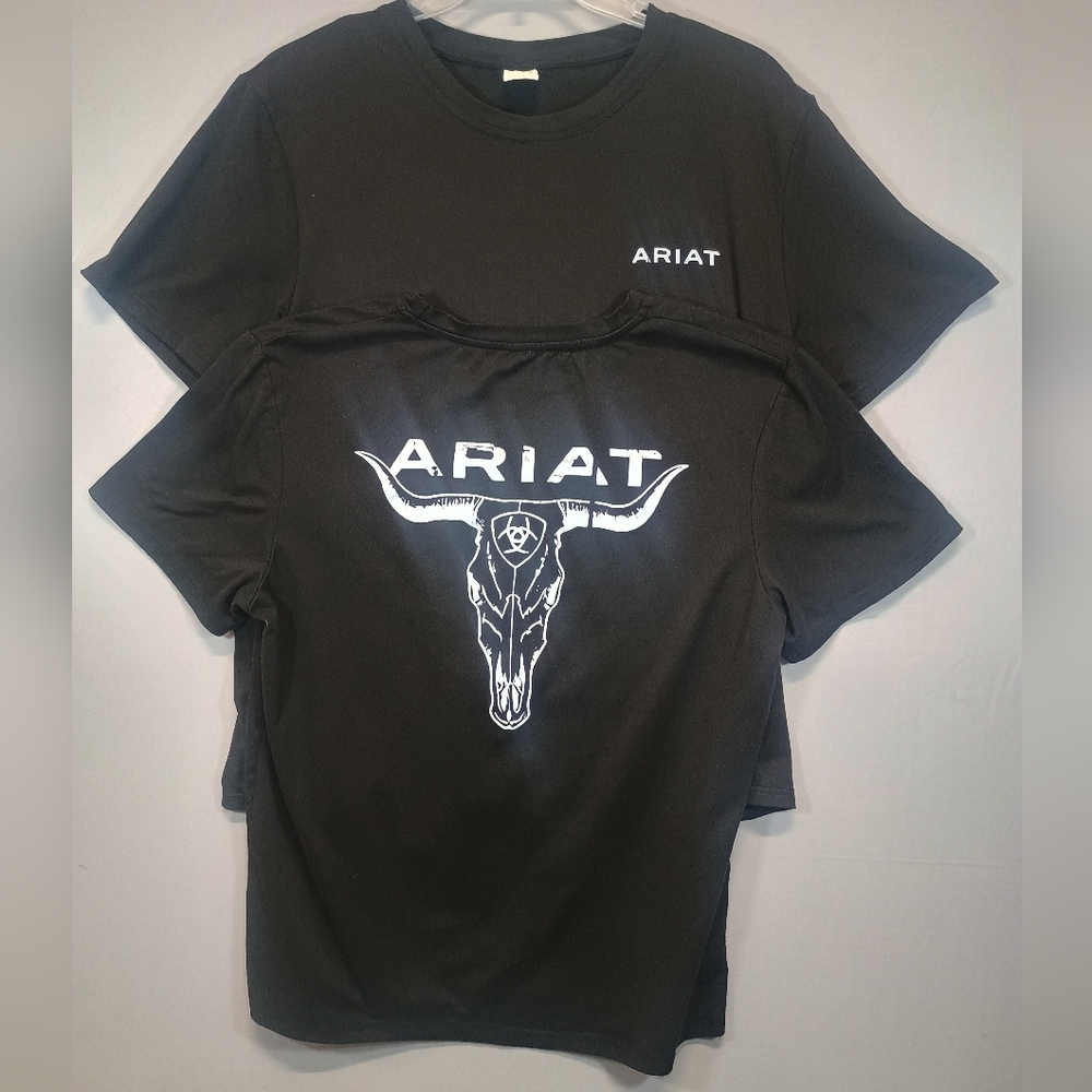 Ariat Men’s XL Black Short Sleeve T-Shirt Bundle 2-Pack Western Bull Skull Logo